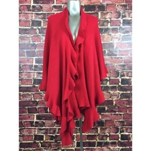 Coldwater Creek Knit Ruffle Wrap Shawl Red